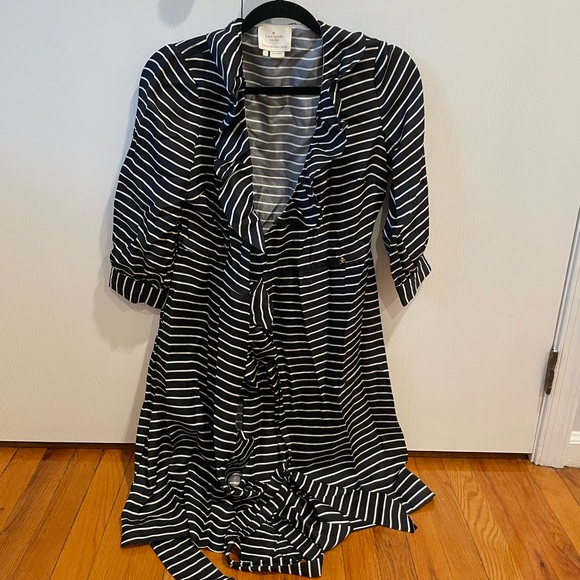 NEW Kate Spade Daniella 3/4 Sleeve Ruffle Striped Silk Wrap Dress Womens - Picture 5 of 6